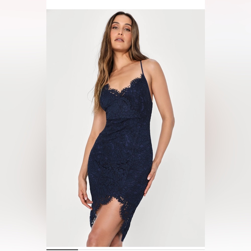 Lulu's Navy Blue Lace Hi-Low Dress